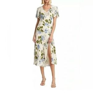 Reformation Breanna Floral Ruched Midi Dress In Riviera NWT